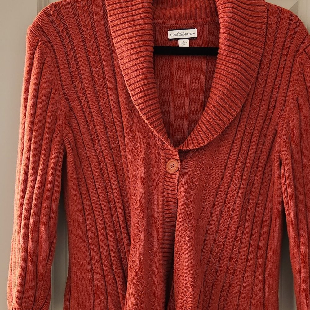 Croft & Barrow Womens Sweater Medium Orange Cardigan open